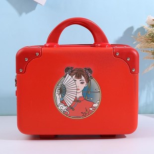 【精品】手提行李箱化妆小箱子包国潮风女收纳密码箱时尚轻便子母