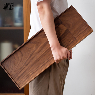 日式 黑胡桃木整块实木茶盘 木质托盘 整木中式 干泡茶台 干泡茶盘