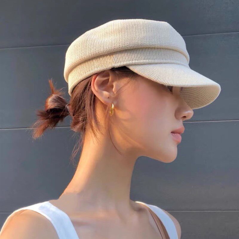 春秋季简约报童帽白色黑色鸭舌帽女休闲遮阳画家帽显脸小八角帽潮