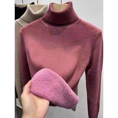 配大衣内搭黑色高领一体绒毛衣女秋冬新款加绒加厚软糯针织衫上衣