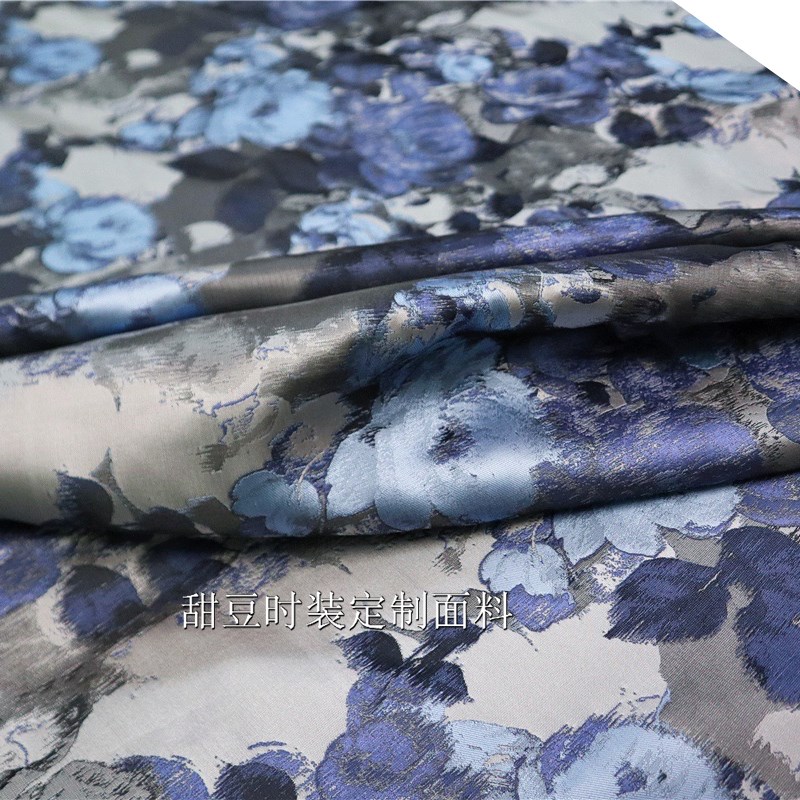 新中式优雅牡丹色织提花连衣裙子西装外套时装面料织锦服装布