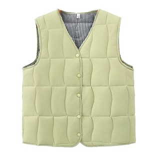 胡子叔大码 胖mm显瘦v领保暖外传内搭棉衣坎肩 棉背心马甲女冬新款