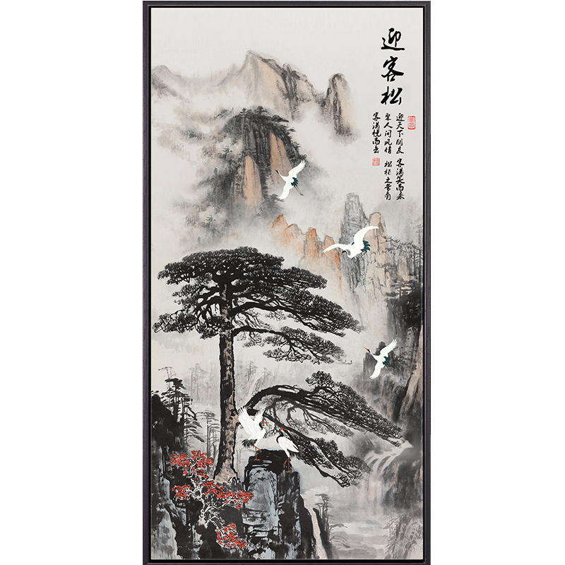 现货速发新中式油画中国风山水风景竖版画玄关装饰挂画走廊过道壁