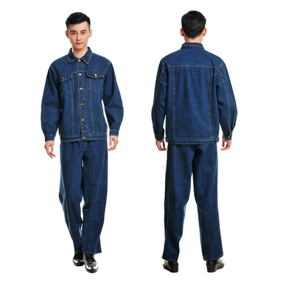 加厚耐磨b牛仔工作服 套装男冬装长袖电焊汽修工厂劳保服工装纯棉