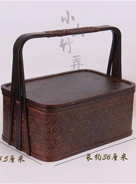 现货手工竹编复古k提篮茶具收纳盒可携式旅行提盒中式食盒酒店野