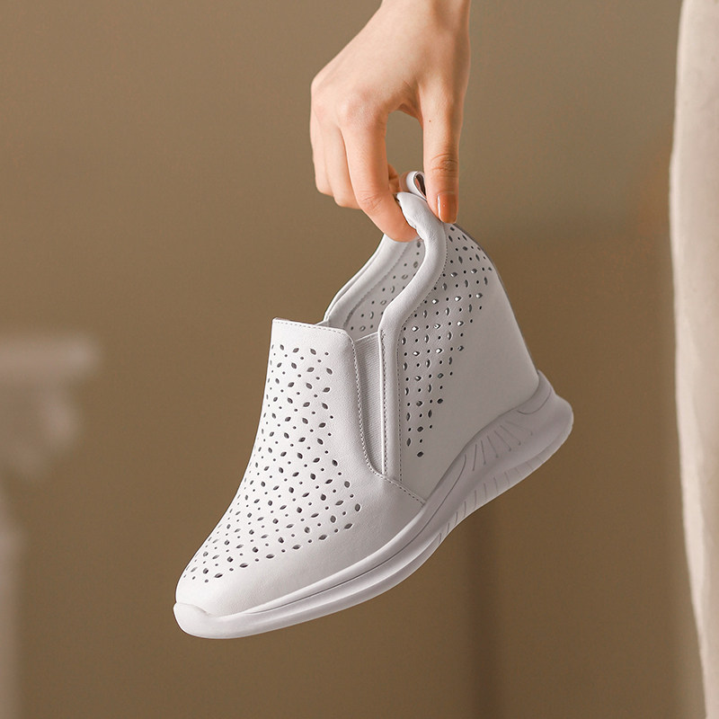 9cm春夏镂空小白鞋女厚底内增高真皮女鞋平底鞋休闲百搭楔型单鞋,女鞋,深口单鞋,淘宝优惠券,粉丝福利购,淘宝优惠卷