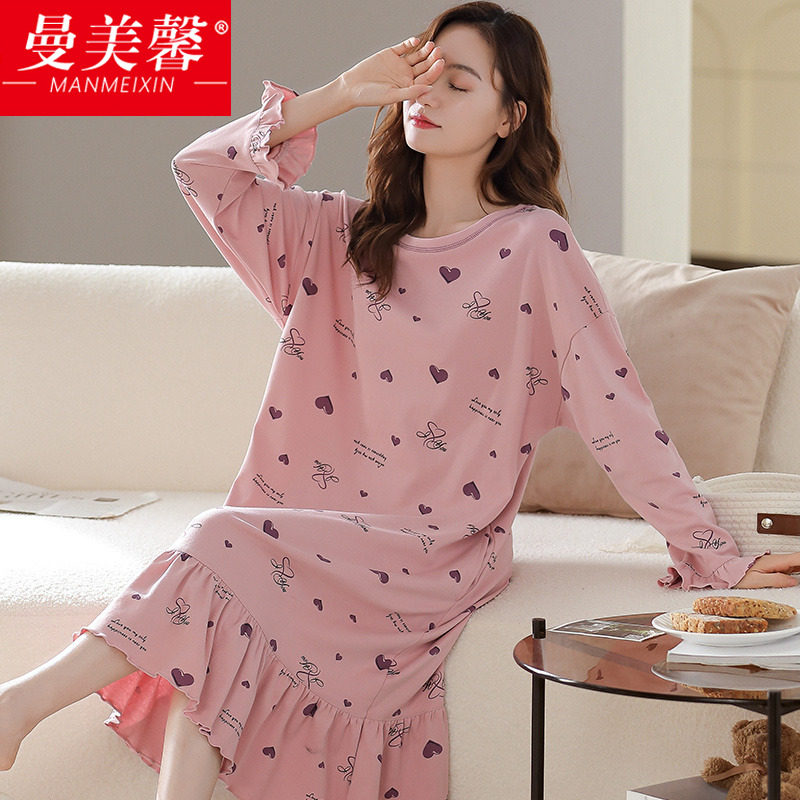 2022年新款长袖睡裙女春秋季休闲宽松大码可爱卡通家居服睡衣,女士内衣/男士内衣/家居服,睡裙,淘宝优惠券,粉丝福利购,淘宝优惠卷