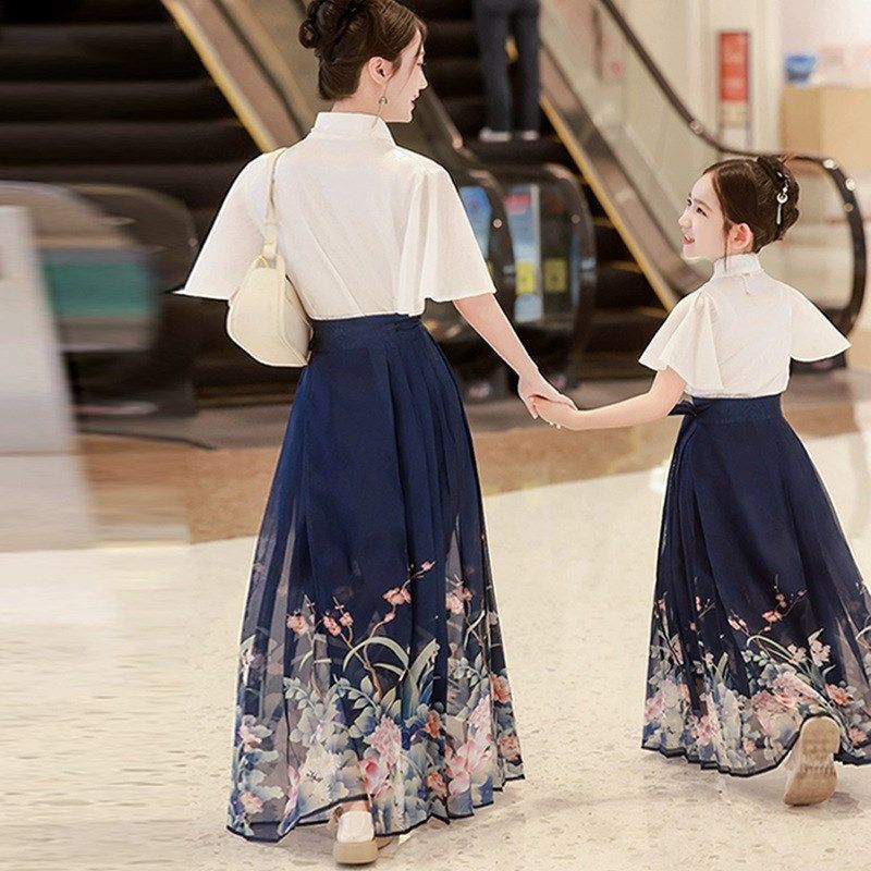 现货高档亲子装母女马面裙秋季套装儿童国风汉服20T24新款女童明