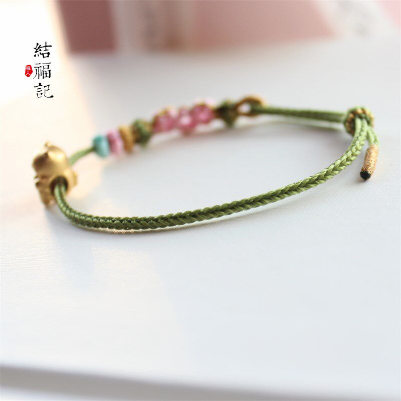结福记桃花手工编织红绳手链女学生韩版简约个性森系小众设计手绳