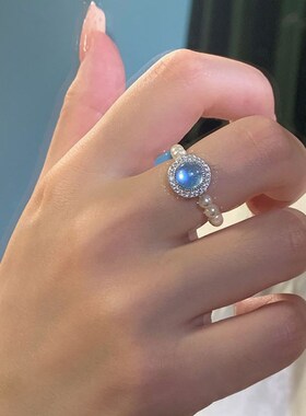 S925纯银施家珍珠戒指女小众设计时尚个性法式精致生日礼物送女友