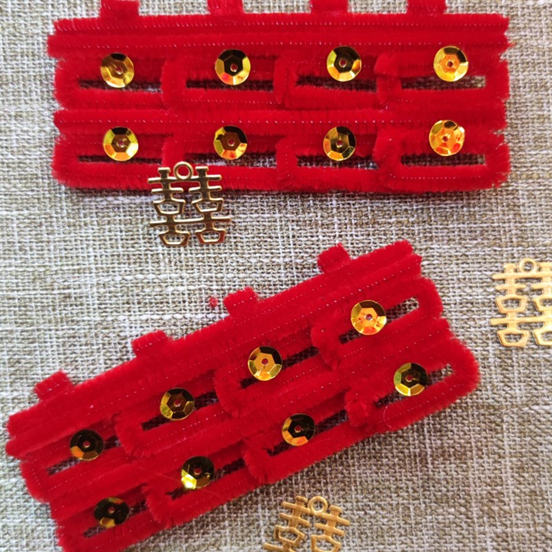 XXP4结婚庆用品女嘉宾s头戴头喜花红绒泡沫喜字花小夹子天津红丝