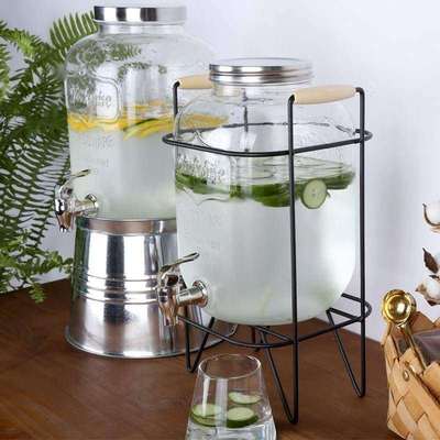 餐厅用无铅玻璃果汁罐甜品台冷饮水瓶带底座龙头柠檬茶罐冰镇茶缸