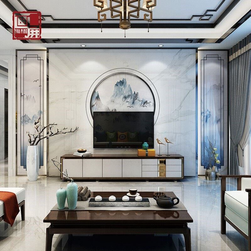 画屏瓷砖客厅微晶石电视背景墙现代简约新L中式仿大理石墙砖石材