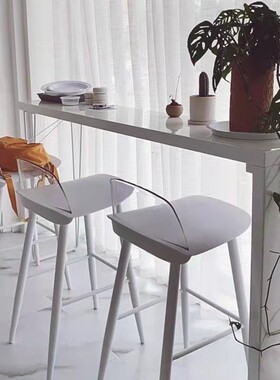 实木吧台桌阳台家用m隔断高脚桌现代简约白色靠墙长条桌奶茶店桌