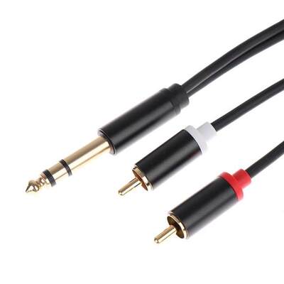 速发1.5M 3M 5M 6.35 mm to 2RCA Cable, RCA Cable Gold Plated