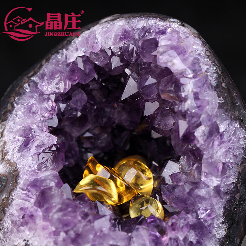 天然紫晶洞小聚宝盆原石摆件 乌拉圭紫水晶带窝 消磁净化办公桌面