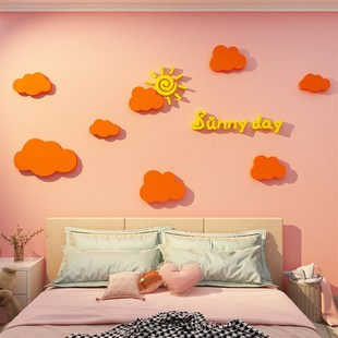 网红云朵公主儿童房间布置墙面装 饰用品女孩床头画卧室3d立体贴纸