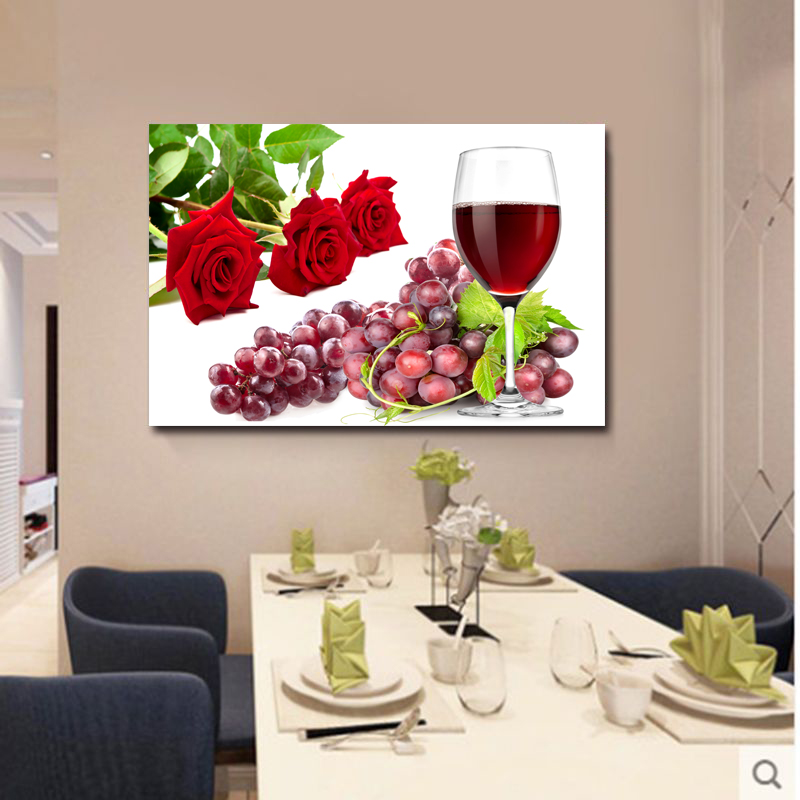现代简约餐厅装饰画花卉酒杯w无框挂画单幅厨房饭厅墙壁画清新水图片