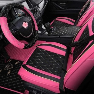 汽车坐垫皮革女士时尚女神款w网款网红座垫可爱四季全包粉色座椅