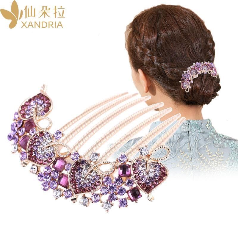 水钻发梳插梳盘发器成年人花朵发簪卡子女后脑勺发夹妈妈头饰