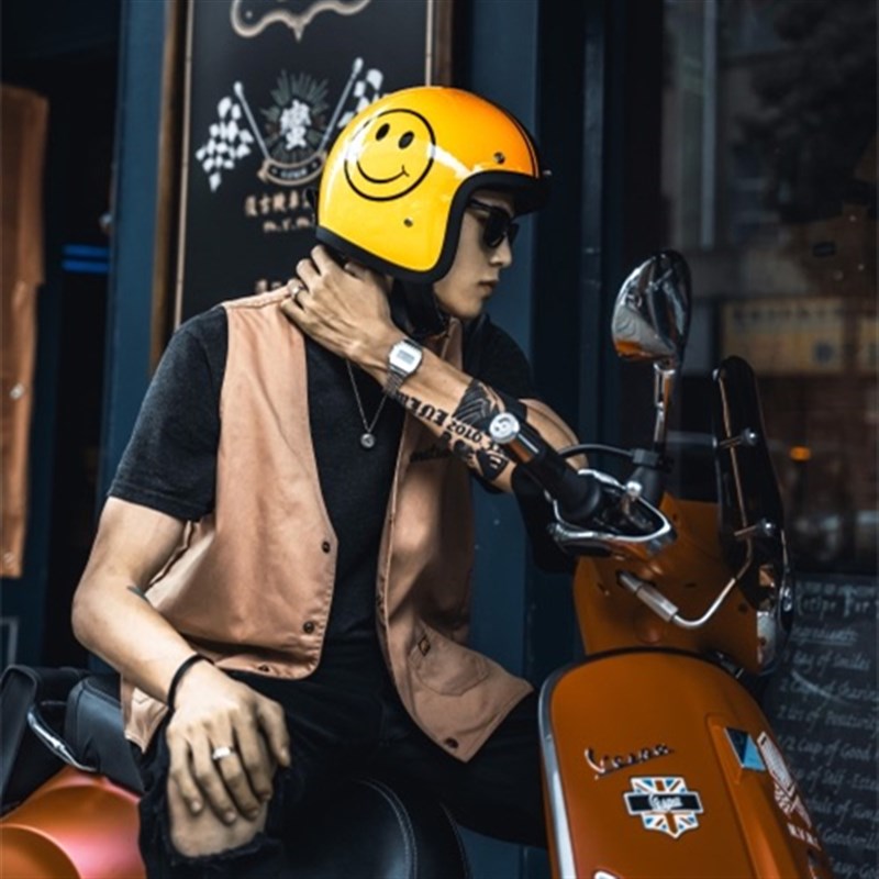 TTCO笑脸款机车揭面复古半盔哈雷小盔体夏季电动车玻璃钢防晒头盔