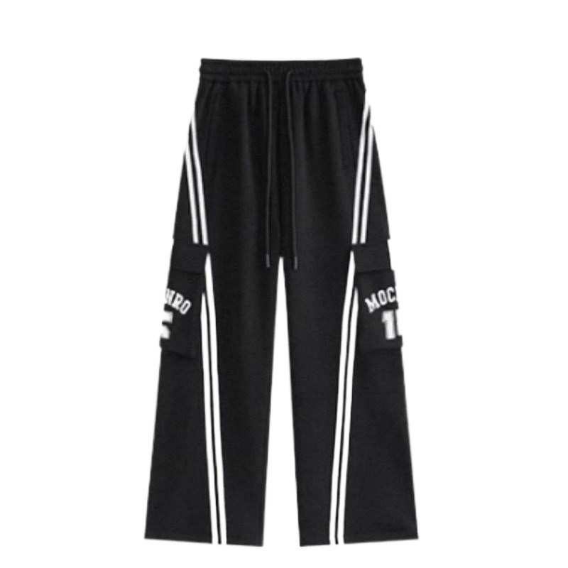 美式条纹工装裤休闲裤秋冬季男女大码直筒hiphop街舞阔腿厚款裤子