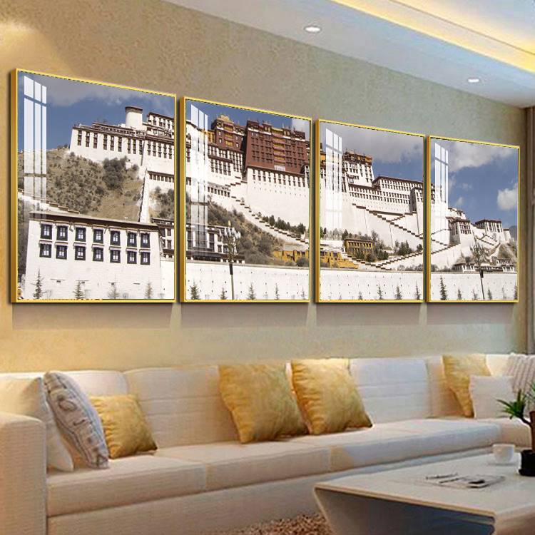 速发西藏建筑晶瓷画四联客厅办公室装饰画沙发背景墙玻璃西藏风景图片
