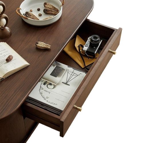 全实木茶几美式轻奢椭圆形小户型简约客厅抽屉收纳茶桌电视柜