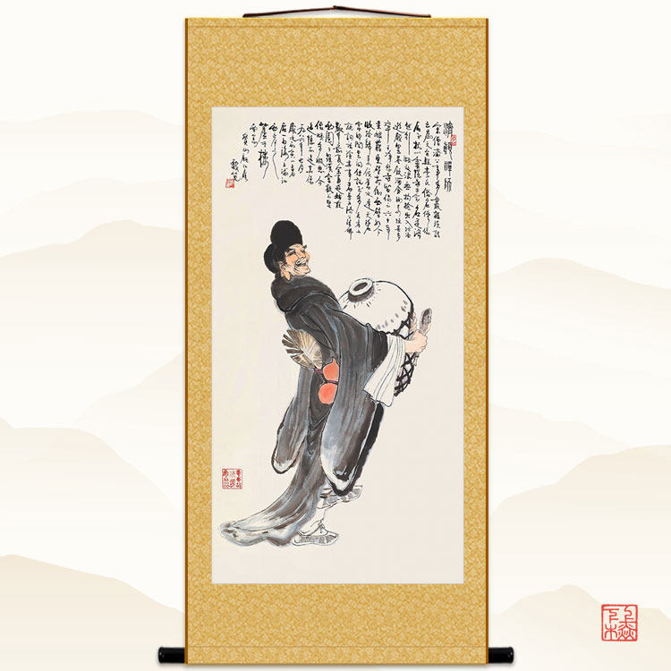 济公活佛画像 济颠禅师挂画 佛堂装饰画 丝绸画卷轴画 可定制定做
