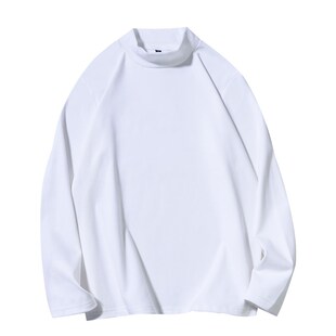 270G重磅双面德绒半高领打底衫男士长袖冬季美式白色t恤加厚保暖