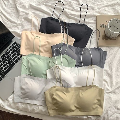 无痕美背内衣女抹胸防走光白色吊带背心文胸罩细肩带裹胸夏季薄款