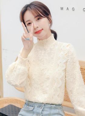 加绒欧货蕾丝打底衫女内搭长袖女上衣时尚洋气小衫秋冬20.20年新