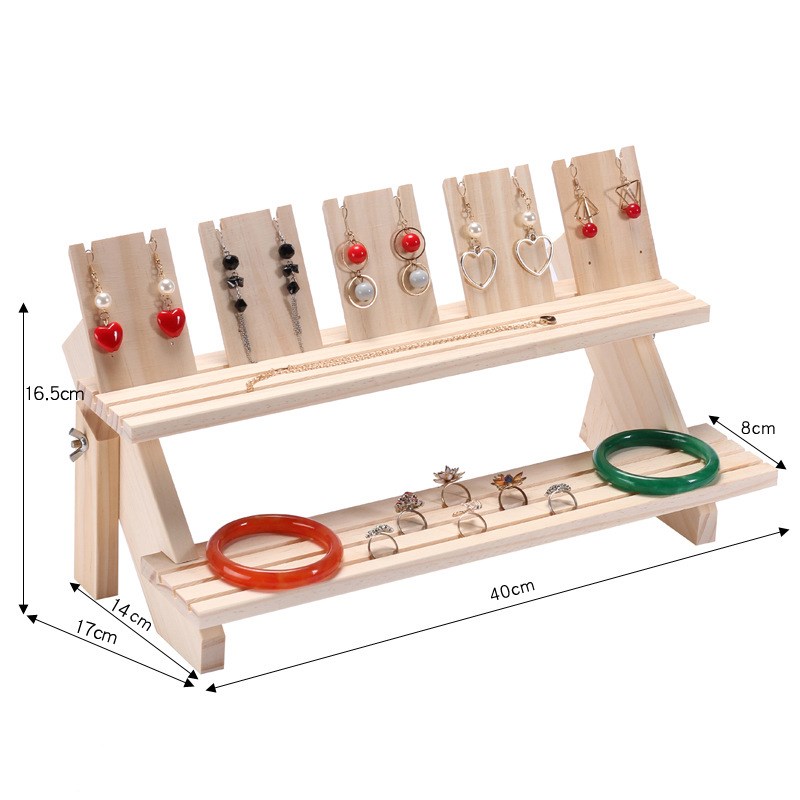 实木桌面b手链耳环架子公仔高达Molly手办收纳台梯形展示架 大容