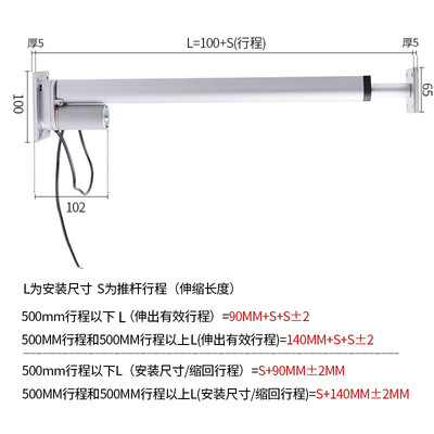 24V行程1底-1500MM双头平0电动直I流推杆小型升降伸缩推杆开窗器