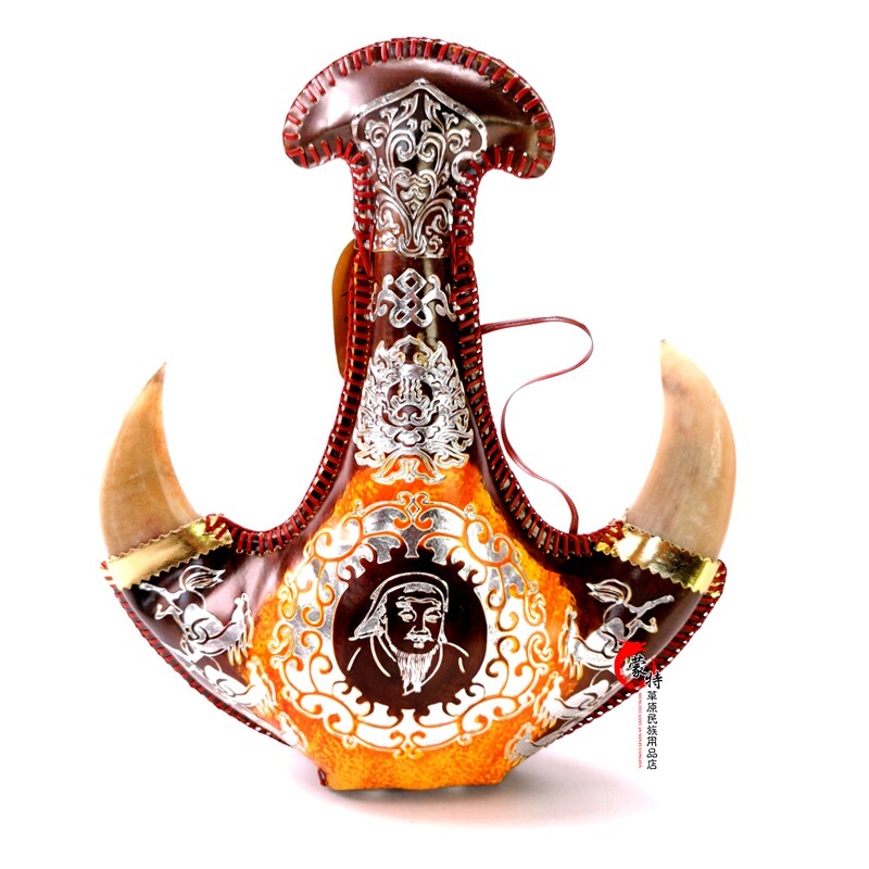 蒙古马奶酒38°真羊o角牛皮壶皮囊酒壶内蒙古特产鲜马奶酒礼工艺