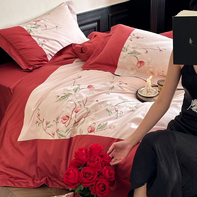 中式结婚四件套全棉陪嫁2025新款婚房刺绣送新人礼品床上用品,床上用品,婚庆床品套件,淘宝优惠券,粉丝福利购,淘宝优惠卷