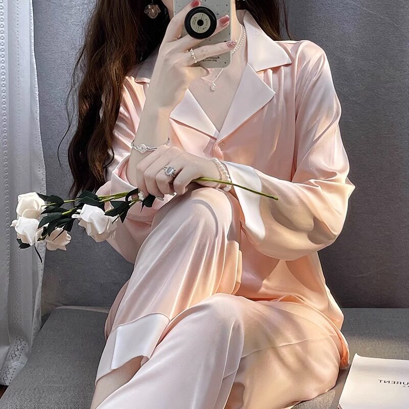 GP Luxury l高级赶温柔粉睡衣女长袖冰丝套装春秋款真丝宽松家居怎么看?