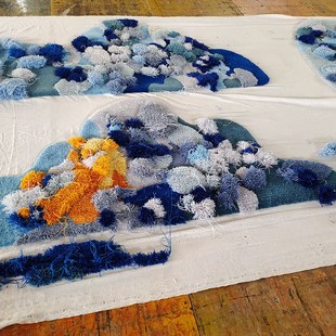 蓝色海洋长毛绒手工晴纶地毯定制挂毯壁毯儿童房拍摄婚庆装饰地垫