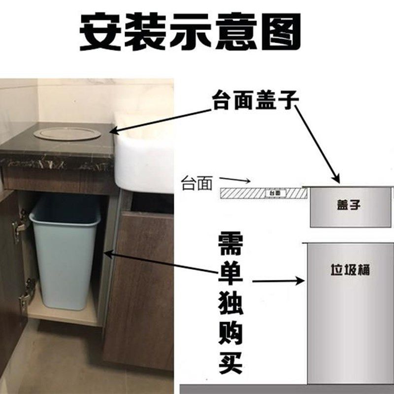 304不锈钢垃圾桶提盖台面暗装盖厨房洗手间嵌入式盖子圆形掀盖,家装主材,厨用垃圾桶,淘宝优惠券,粉丝福利购,淘宝优惠卷