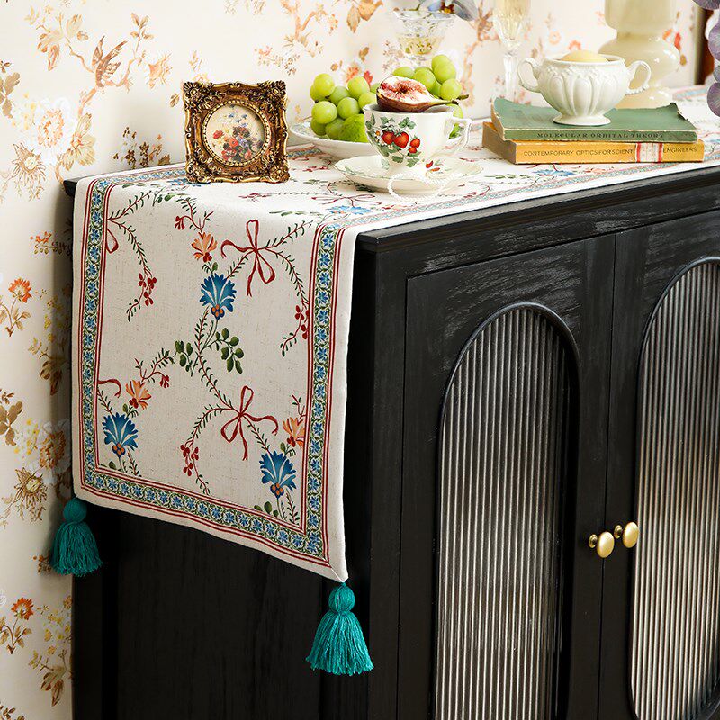 美式桌旗亚麻防水田园氛围感餐桌台布茶几桌布茶旗边柜梳妆台盖布