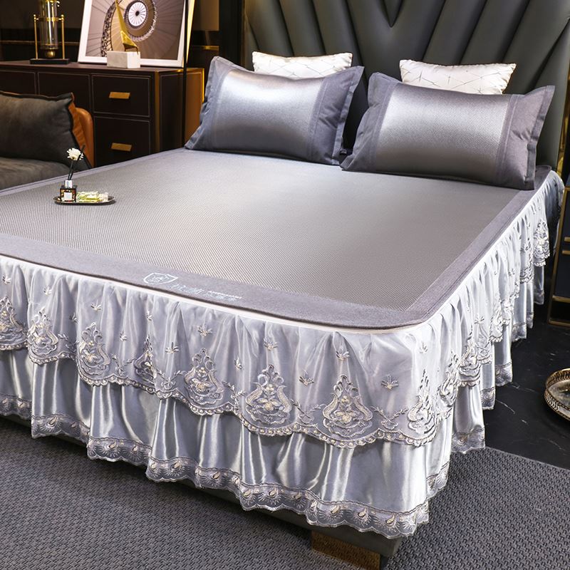 高端2022新款冰丝凉席可水洗床裙款冰藤K席三件套夏季空调席子折