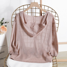 速发Hooded Thin Sweater Cardigan Women Silk Linen Spring  Su