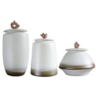 水墨陶瓷储物罐玄关客厅装 饰花瓶摆件样板软装 禅意c新中式 新品 配