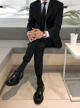 春秋韩版休闲西装外套男黑色 宽松学生正装商务西服套装男士潮流