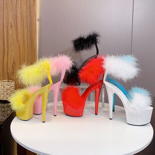 漆皮细跟黑色防水台女夏夜店凉鞋 2020新恨天高鱼嘴超高跟鞋 走秀