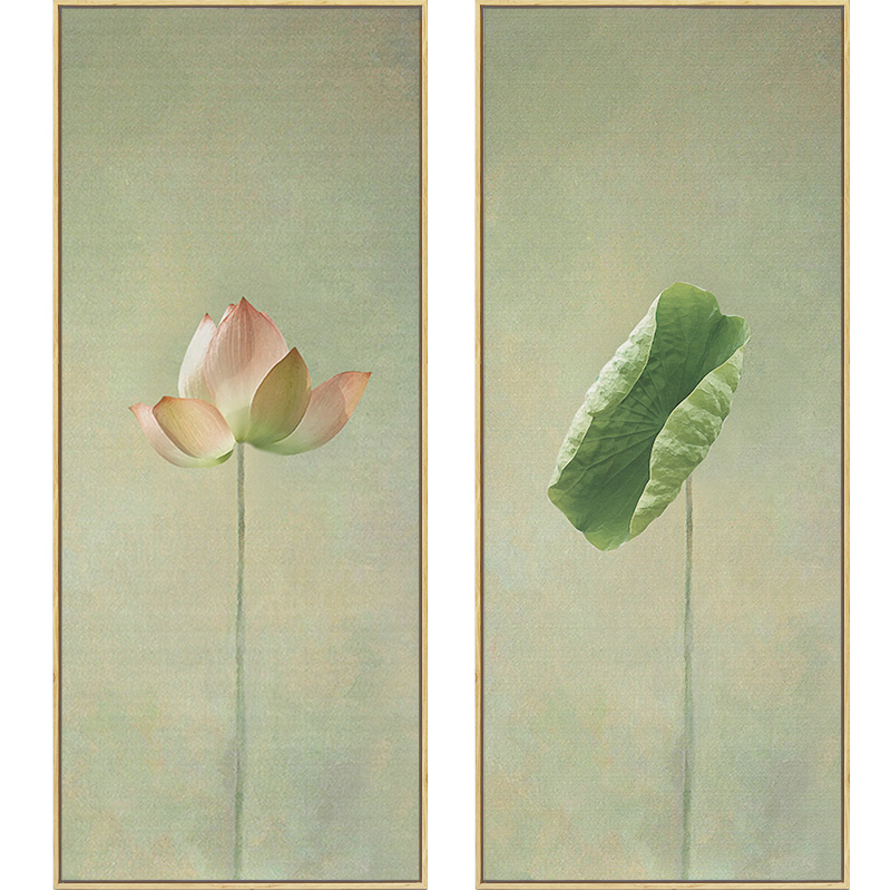 新中式客厅荷花莲花壁画禅意装饰画茶室背景墙画走廊玄关竖版挂画