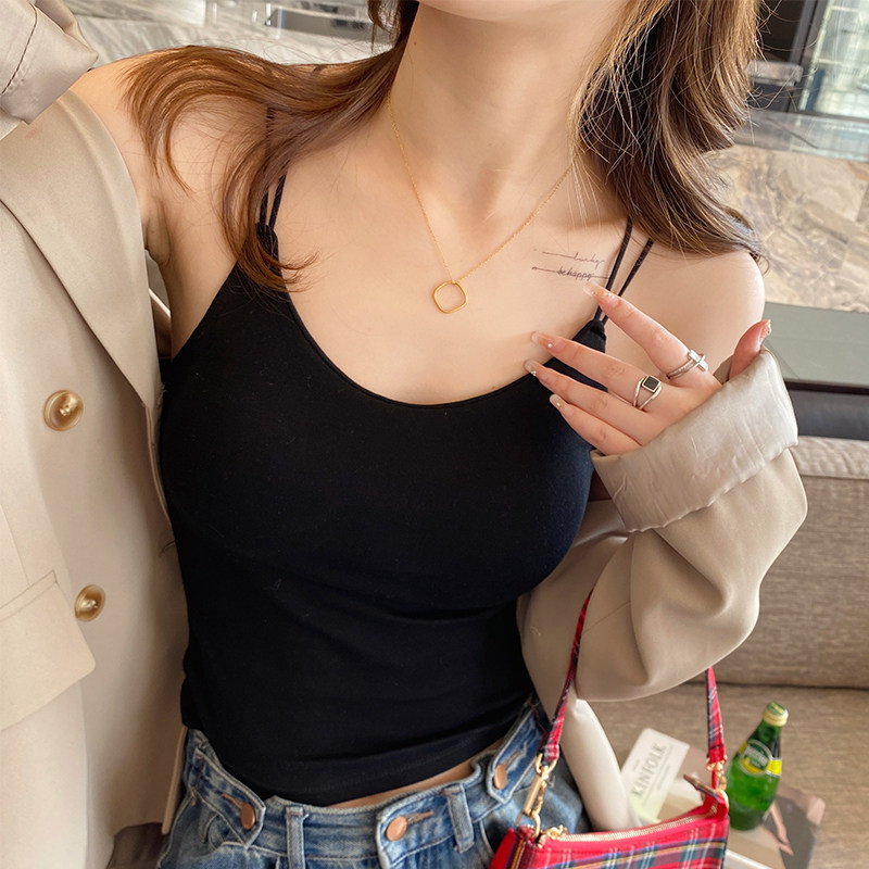 工厂销吊带内搭女夏o外穿美背背心文胸一体带胸垫黑色抹胸打底纯