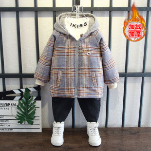 男童冬装加绒外套2021年新款冬季加厚呢子服儿童棉服秋冬款洋气潮