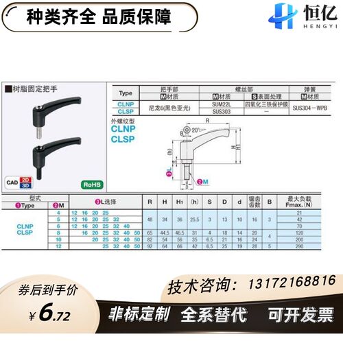 不锈钢树脂固定把手 CLSP5/6/8/10/12-12/16/20/25/32/40/50