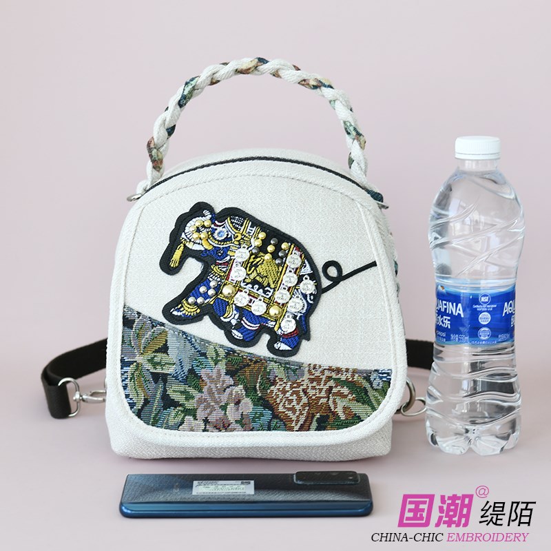 新款民族b风多功能三用双肩背包女流行大象图案亮片单肩斜挎手提